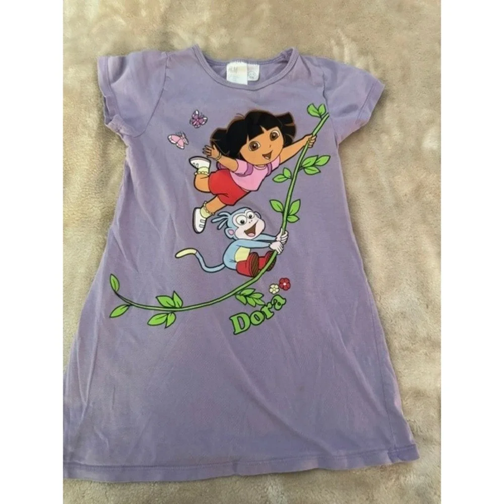 HM Dora the Explorer Purple Graphic T-Shirt Dress Kids Boots Nickelodeon